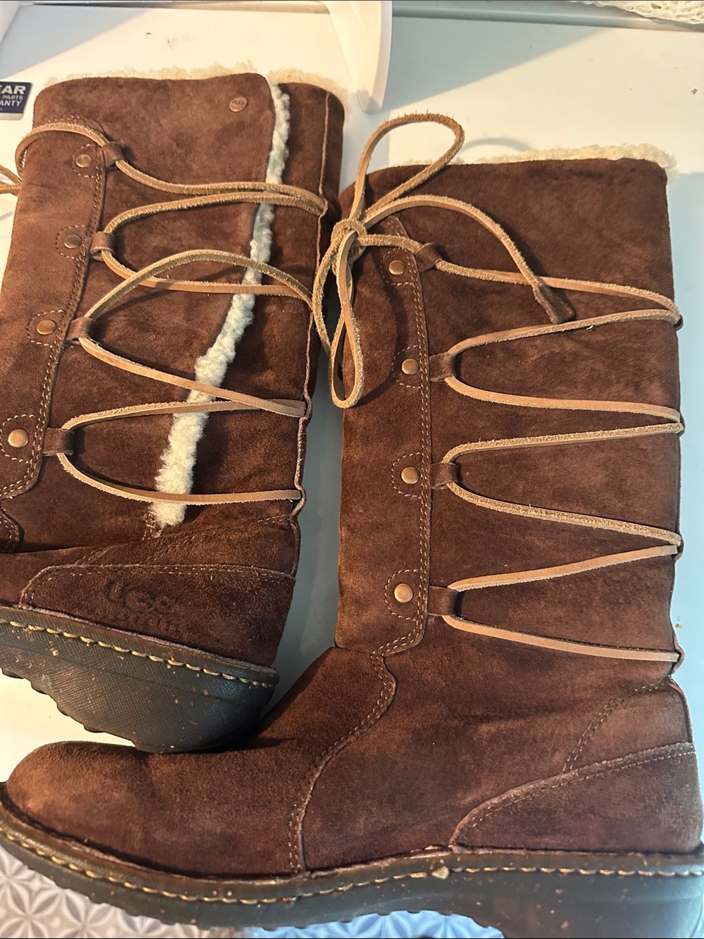 UGG Brown Lace-Up Shearling-Trim Suede Boot - Picture 6 of 7